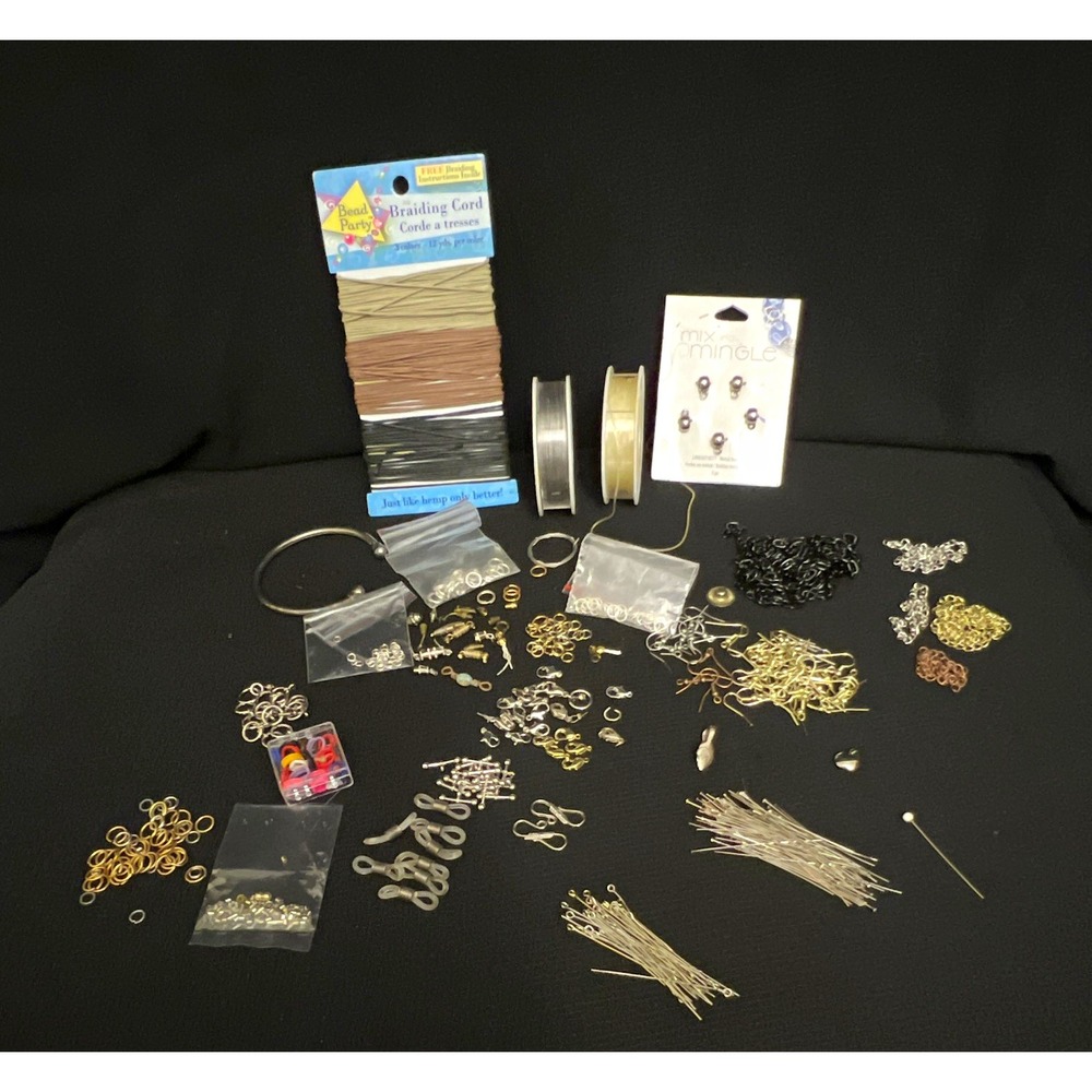 Mixed Jewelry Findings Lot Jump Rings Lobster Clasps Chain Cord Hook Earrings